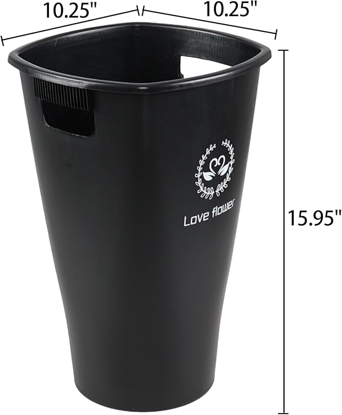 4 Pcs Plastic 15.95 inch High Flower Buckets with Cut-Out Handles, French Rustic Farmhouse for Cut Flowers, Decorative Vases