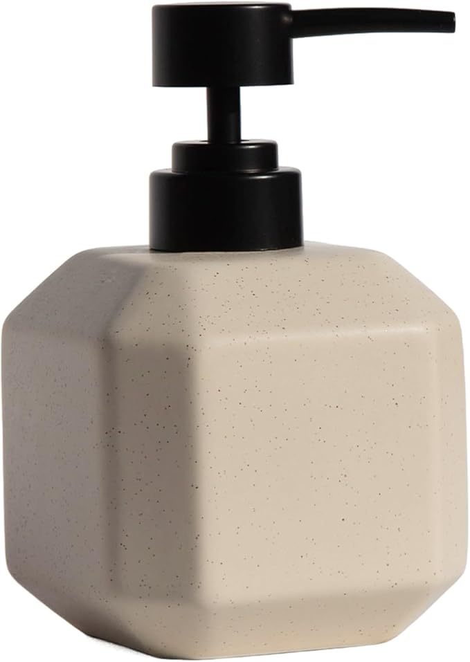 LuxFlowing Elegant Ceramic Soap Dispenser with Pump, Small, Cute and Simple Style, Ideal for Bathroom Hand Soap and Kitchen Dish Soap (Beige)