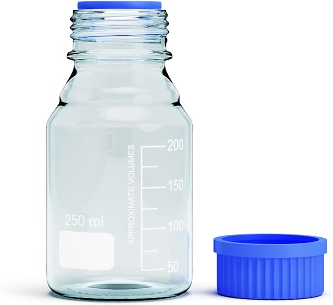 Borosilicate Glass Bottles - 2pcs Round Media Storage Bottle - 250ml with GL45 Blue Screw Cap