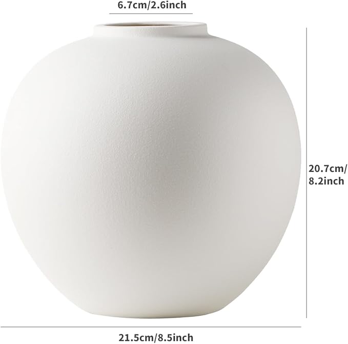 Extra Large White Ceramic Flower vase, Decorative Jar Oversize Modern Centerpiece Table Decorations,Round Shape Rustic Ceramic vases for Home Decor Dining Room(White, 0614)