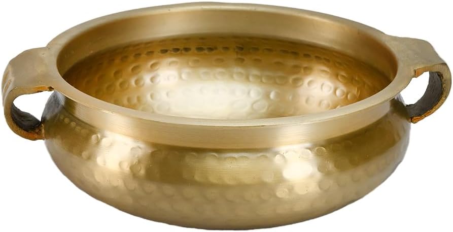 Serene Spaces Living Gold Handi Bowl: Hammered Texture, Decor for Living Rooms, Entryways, Restaurants, Indian Wedding. Table Centerpiece in Aluminum or Brass, Aluminum, 3" Tall & 8.25" Dia