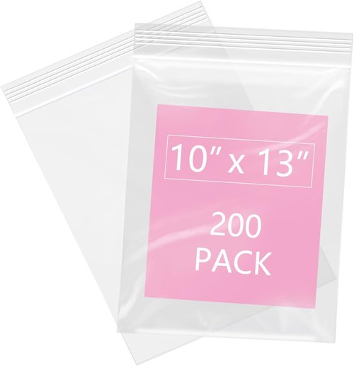 iMailer Clear Zip Bags - 200 Pcs 10" x 13" Reclosable Plastic Poly Bags for Prints, Photos, and Clothing