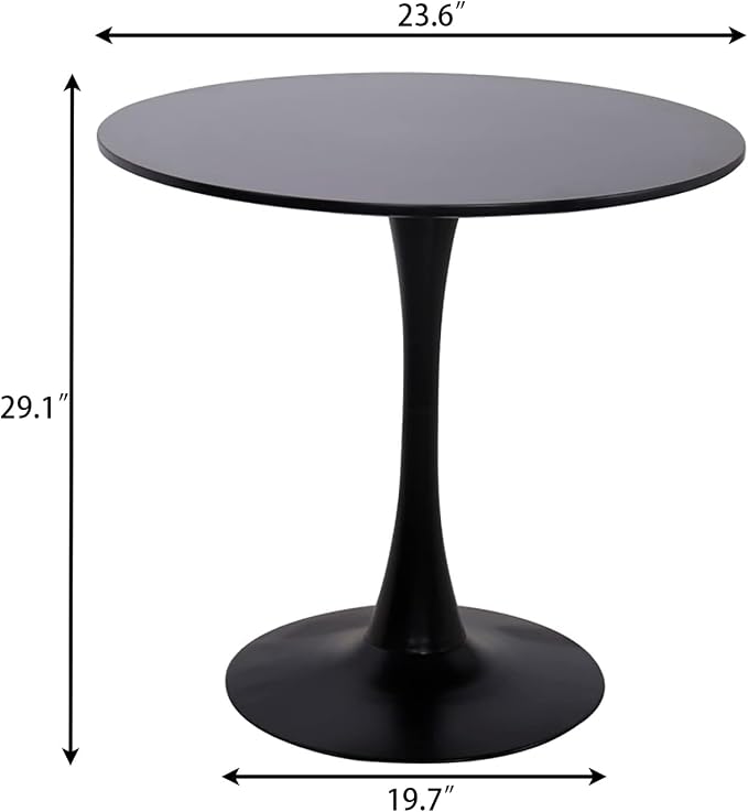 24" Tulip Table for 1-2 Persons Modern Round Dining Room Table, Mid-Century Modern Black Small Kitchen Table with MDF Wooden Top, Leisure Coffee Table for Living Room, Dining Room, Office