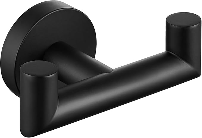 Angle Simple Double Towel Hook, SUS304 Stainless Steel Bathroom Hand Towel Holder, Coat Hook for Wall, Matte Black