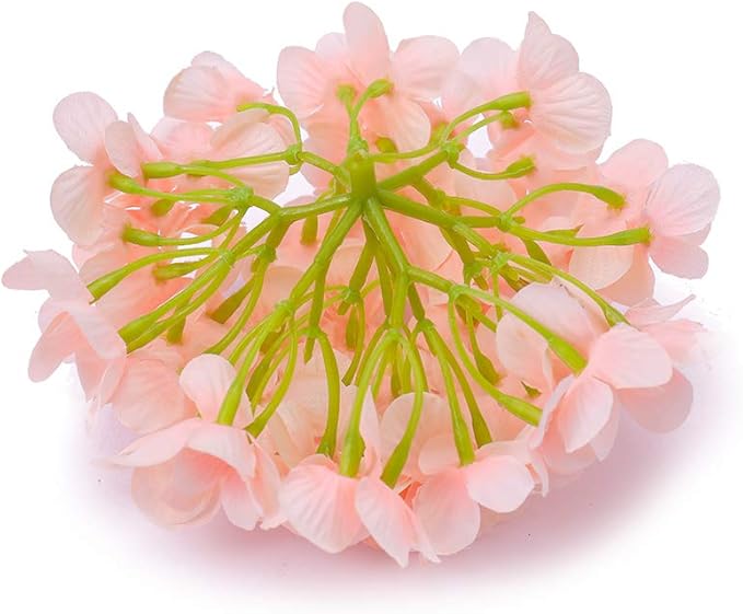 Silk Hydrangea Heads with Stems Artificial Flowers Heads for Home Wedding Decor,Pack of 10 (Peach Pink)
