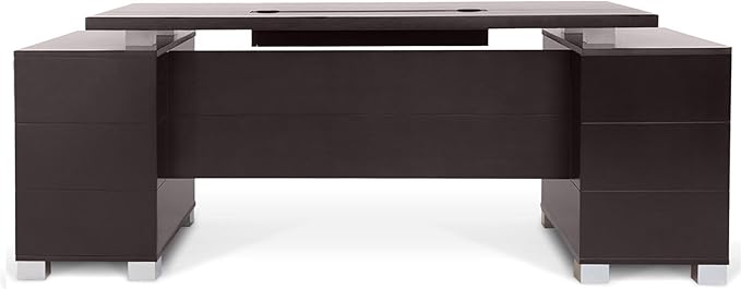 ZURI 79" Modern Ford Executive Desk with Filing Cabinets - Dark Wood