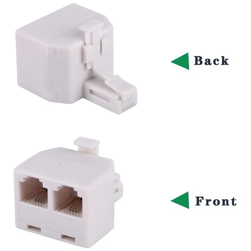 LanSenSu Phone Jack Splitter 2-Pack with Coupler - RJ11 6P4C Male to Female, Beige (2 Way)
