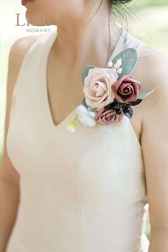 Ling's moment Artificial Wedding Flowers 1.5" Rose Buds and 2" Petite Roses 25pcs Dusty Rose & Mauve w/Stem for DIY Wedding Boutonniere Wrist Corsages Bouquets Centerpieces Arrangements