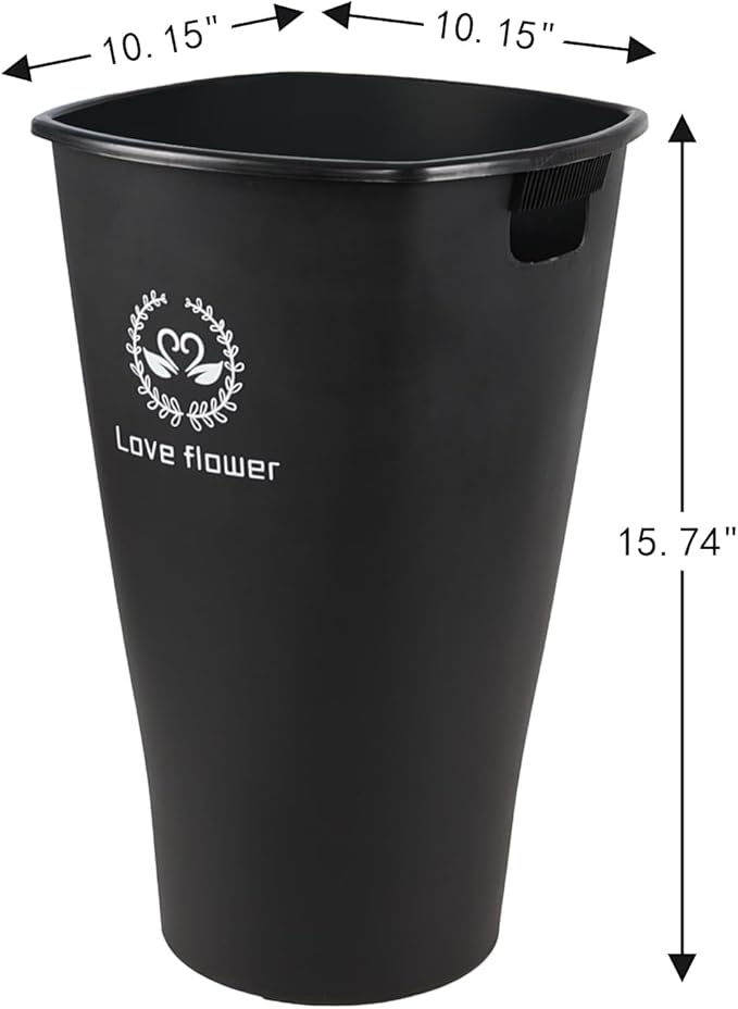 4 Pack Plastic French Floral Bucket, 15.74" Tall Floral Vases with Handles, Black