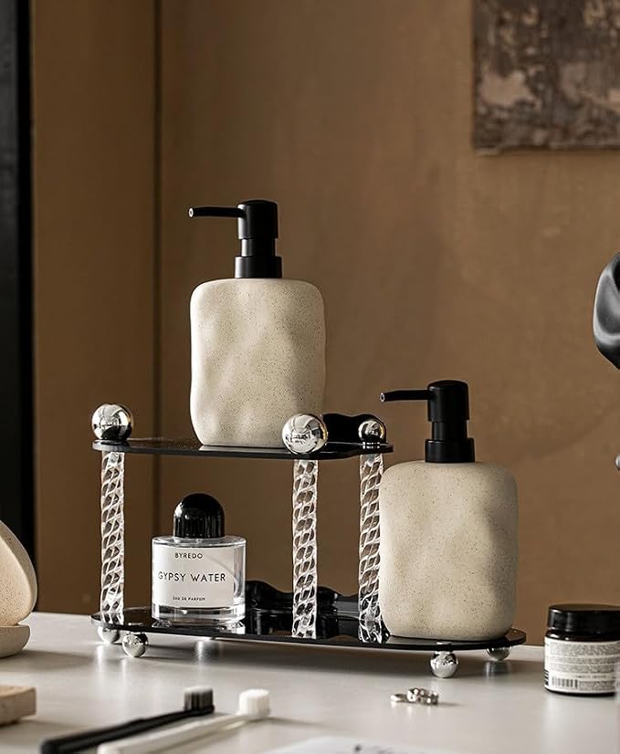 Modern Organic Ceramic Soap Dispenser – Matte Stone Textured Hand Sanitizer Pump – Minimalist Bathroom & Kitchen Decor