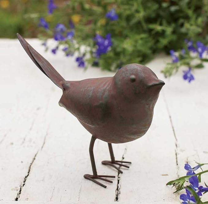 Decorative Small Cute Songbird Song Bird Statue Figurine Home Décor, 5.5" x 4" x 2", Rust/Brown (1)