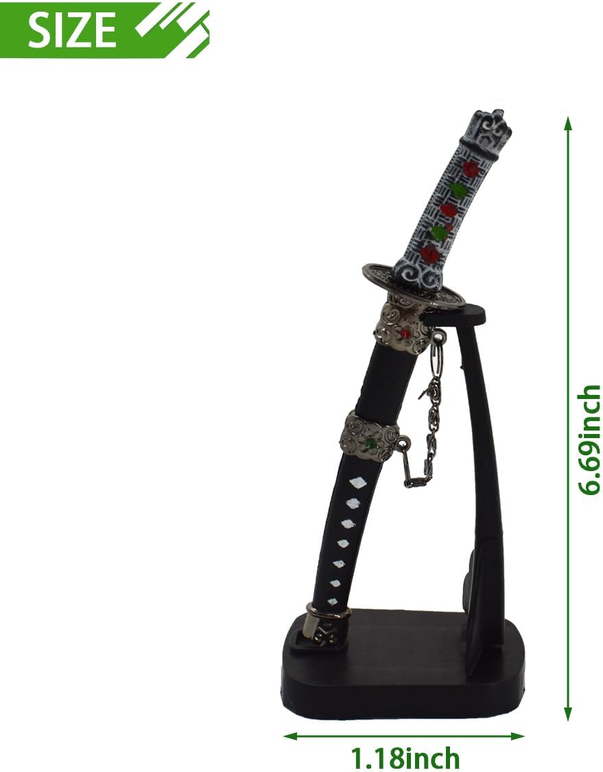 Skiennix Mini Japanese Samurai Katana Sword - 2-Piece Paper Knife Set with Black Scabbard & Display Stand
