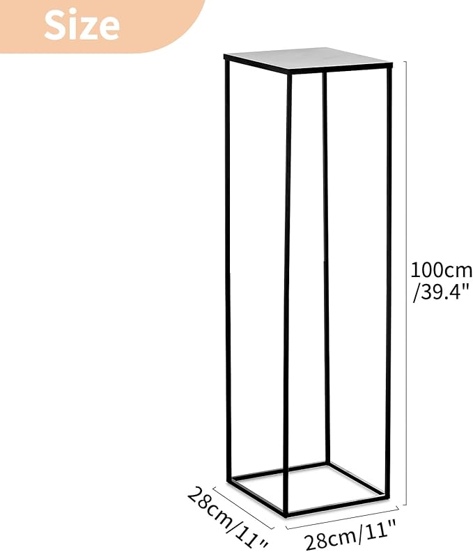 Nuptio Metal Black Vase, 2 Pcs 39.4 inch Tall, Elegant Cylinder & Square Vase for Wedding Centerpieces, Home Party Decorations