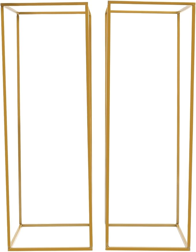 2PC 31.5" Flower Stand for Wedding Metal Cylinder Stands for Party Rectangular Gold Centerpieces Flower Vase Gold Pedestal Columns for Weddings Indoor Outdoor Flower Plant Stand Decoration