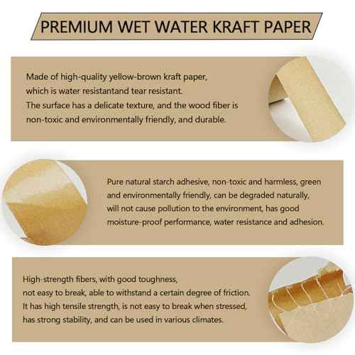 CHUANGSEED 2-Pack Reinforced Water Activated Gummed Kraft Paper Tape, 2.75 inch x 380 ft, Total 760ft,for Heavy Duty Secure Packing and Shipping Writable Eco-Friendly Biodegradable