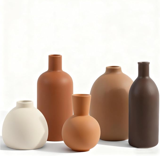 Small Ceramic Vase Set of 5 Modern Home Decor Handmade Pottery Vase for Home TV Stand Living Room Fireplace Farmhouse Bathroom Entry Table Dining Table Decor