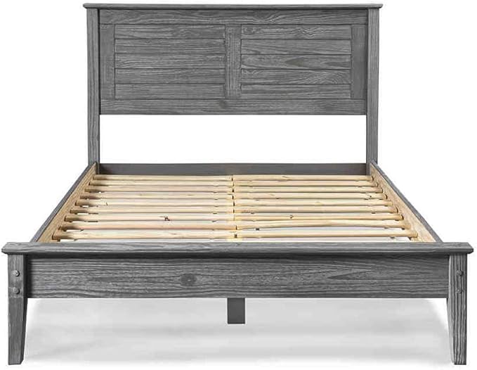 Grain Wood Furniture Greenport Solid Wood Platform Bed, Queen Size, Brushed Grey