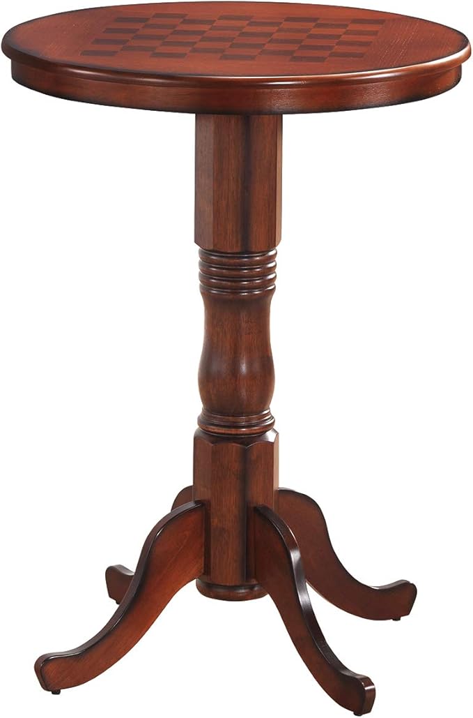 Giantex Round Dining Table, 30" D X 41.5" H, Wooden Pub Pedestal Side Table W/Chessboard, Adjustable Foot Pads, Multi-Purpose Dinner Table for Small Space, Kitchen, Dining Room, Restaurant, Walnut