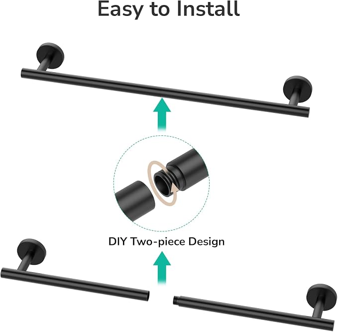 USHOWER Matte Black Towel Bar, 22-Inch Towel Rack for Bathroom Wall Mounted, Thicken SUS304 Stainless Steel Towel Rod Modern Home Decor (Total Length 24-Inch)
