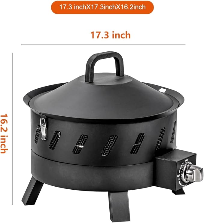 EcoNook 17.3 inch Portable Propane Fire Pits, Gas Fire Pit Bowl for Outside with Lid & Handle, Smokeless Gas Firebowl,Propane Firepit for Camping, Patio, Yard, Garden