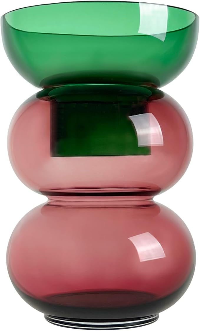 Cloudnola Extra Large Bubble Reversible Glass Flower Vase, Green and Pink, 16" Height x 10" Dia, Home, Centrepiece, Wedding, Gift, and Event Decor