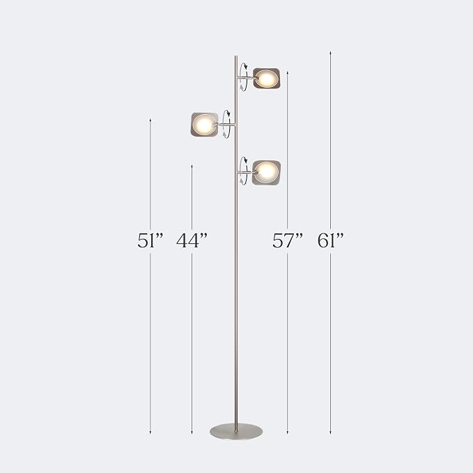 Brightech Tree Floor Lamp for Living Rooms & Offices, Dimmable Standing Lamp for Bedroom Reading, LED Spotlight Floor Lamp, Tall Lamp with Adjustable Panels for Minimal Space Use - Satin Nickel