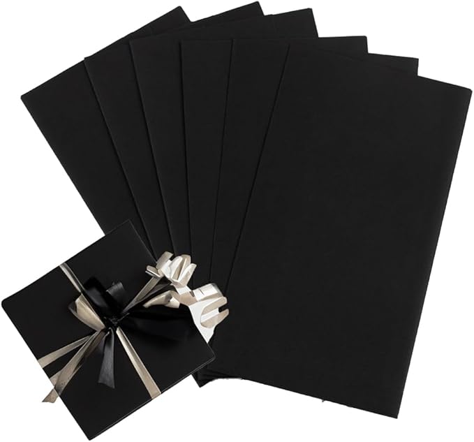 JAM Paper Gift Wrap - Matte Wrapping Paper Sheets - 30" x 20" Per Sheet (25 Sq Ft Total) - Matte Black - 6 Sheets/Pack