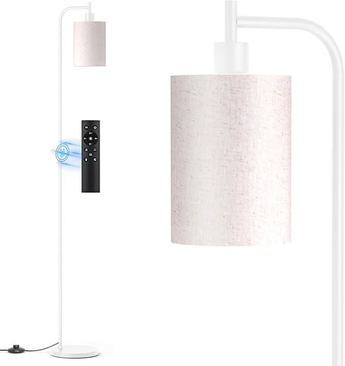 SIBRILLE Floor Lamp with Linen Shade, Dimmable Tall Standing Lamp with Remote Control & 3 Color Temperatures, Modern Floor Lamps for Living Room Bedroom Office Corner, 9W LED Bulb Included