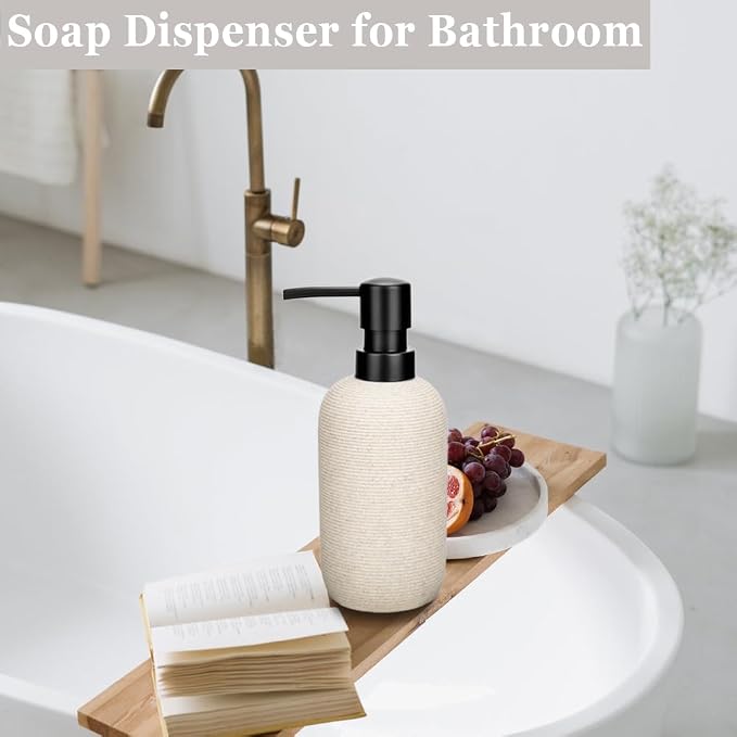 1pcs Hand Soap Dispenser Set, Sandstone Textured Resin Liquid Soap Dispenser for Bathroom Countertop, Heavy & Sturdy Dish Wash Soap Dispenser for Kitchen, Matte Beige