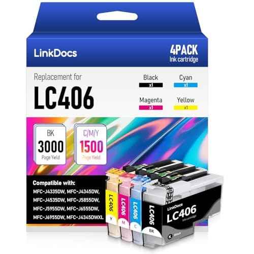 LinkDocs LC406 Ink Cartridges Compatible Replacement for Brother LC406 LC406XL Compatible with Brother MFC-J4535DW MFC-J4345DW MFC-J4335DW MFC-J5855DW MFC-J5955DW MFC-J6555DW (4 Color)