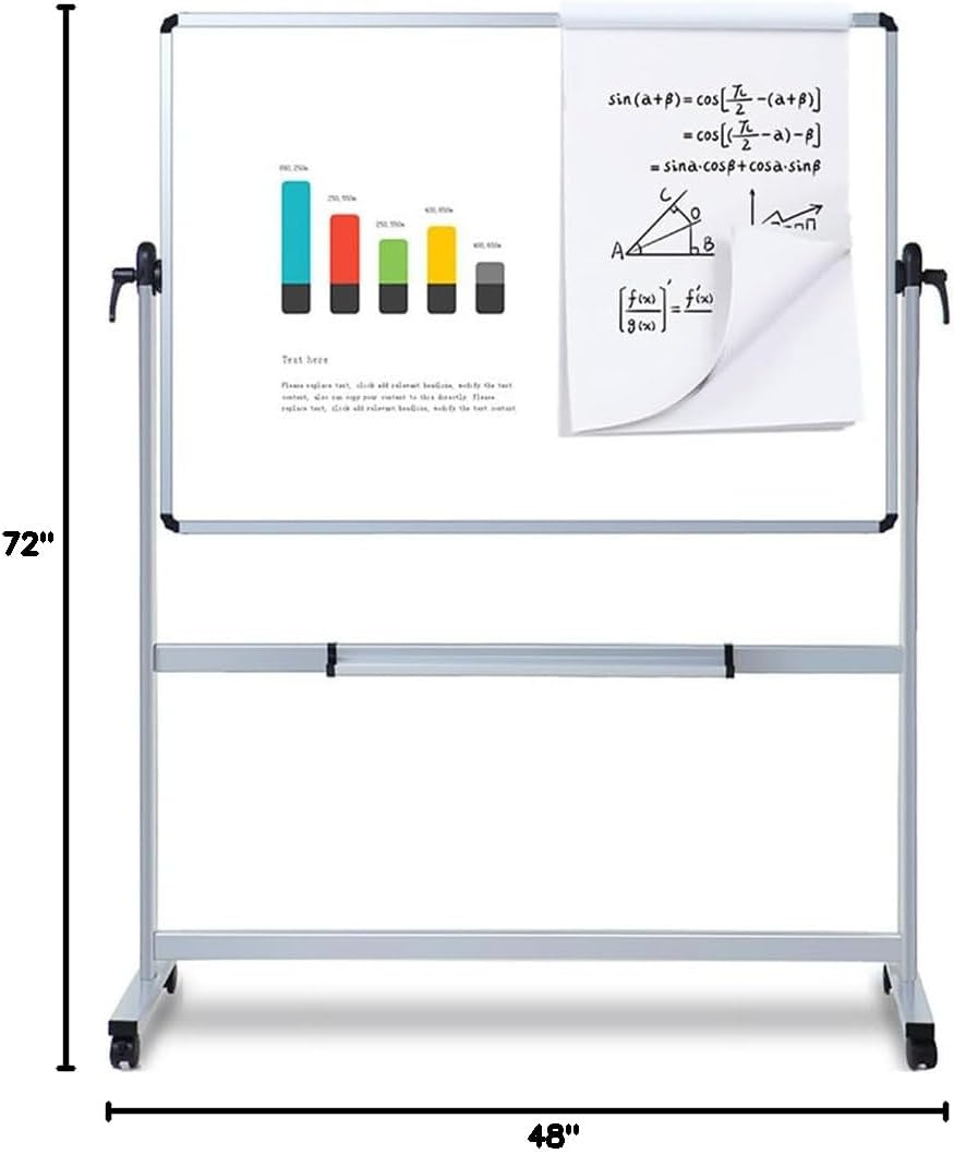 VIZ-PRO Double-Sided Magnetic Whiteboard - 72 x 48 Inches Rolling Dry Erase Easel with Aluminum Frame