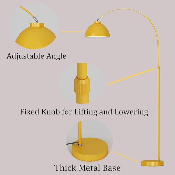 MIXL-Modern Arc Yellow Floor Lamp,Tall Reading Lamps Floor Standing,Adjustable Macaron Color Floor Lamps for Living Room Bedroom and Office