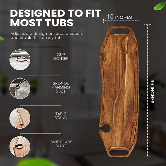 Lush & Style Premium Bathtub Tray Large 35x10 Inch, Acacia Wood Luxury, Waterproof, Non-Toxic, Adjustable Legs, No Tools Required,Caddy Tray,New Home Essenials Make sure to measure before 35 Inch Long
