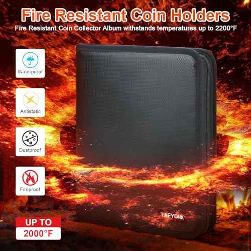 Coin Collection Book Holder for Collectors, 520 Pockets Fireproof Coins Collecting Album & 36 Sleeves Money Storage Case for Coin Currency Collection Supplies, Bill, Pennies, Quarters, Stamp