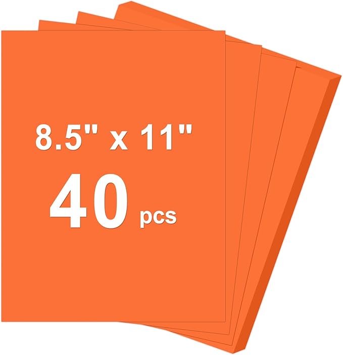 40 Sheets Cardstock 8.5x11, 65lb Orange Red Card Stock, Construction Paper, 180gsm Thick Printer Paper for Printing, Painting, Card Making, Kids School Supplies,Party Decorations