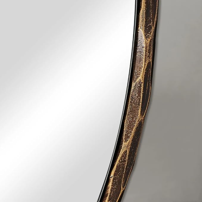 ANDY STAR Hand-Forged Bronze Round Bathroom Mirror, 30 Inch Antique Oil Rubbed Bronze Circular Mirror, Solid Steel Hammered Rounded Mirrors for Wall Decor, Vanity, Washroom, Entry, Fireplace