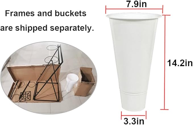 Decorative Display Stand With Buckets for Cut Flowers, Heavy Duty Rolling Plant Stand on Wheels, Indoor Outdoor Cart Ladder Shelf for Florist, Garden, Patio (3 Tier 12 White Bucket)
