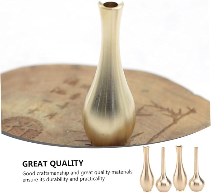 BESPORTBLE 4Pcs Retro Mini Copper Vases Small Tabletop Flower Ware Decorative Antique Metal Vases for Home Office Wedding Party Adornment