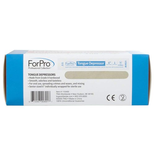 ForPro Professional Collection Senior Tongue Depressors - Large Sterile Wax Applicator Sticks, 6" | 100-Count