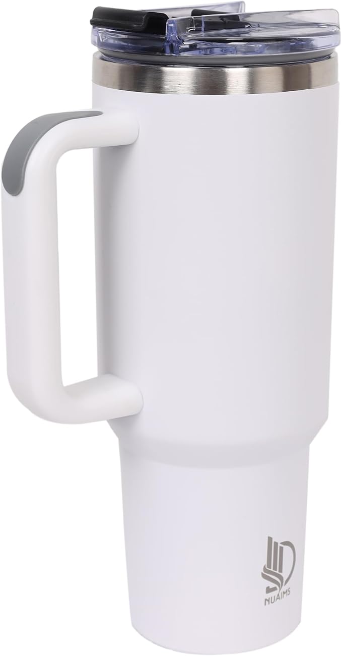 40oz Insulated Tumbler with Handle, Leakproof Straw Lid & Carry Handle - Double Wall Vacuum Insulation Keeps Ice 24 Hours, BPA Free Stainless Steel Water Bottle (Grayish)