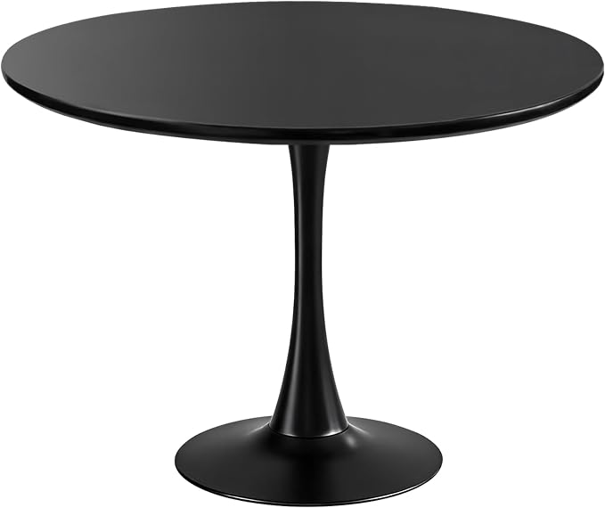 Round Dining Tulip Table for 4, Mid-Century Modern Table with Sturdy Metal Pedestal for Kitchen, Bistro, Cafe, Leisure (Black, 43.5 INCH)