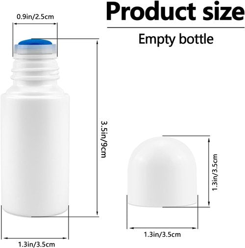 Skiennix 50ml Refillable Roll-On Bottles - 10 Pack Liquid Applicator for Essential Oils & Cosmetics | White