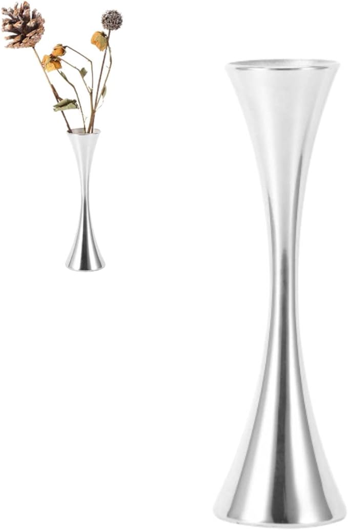 Stainless Steel Flower Vase, Small Bud Decorative Vase Round Mouth Waist Flower Inserter Holder for Home
