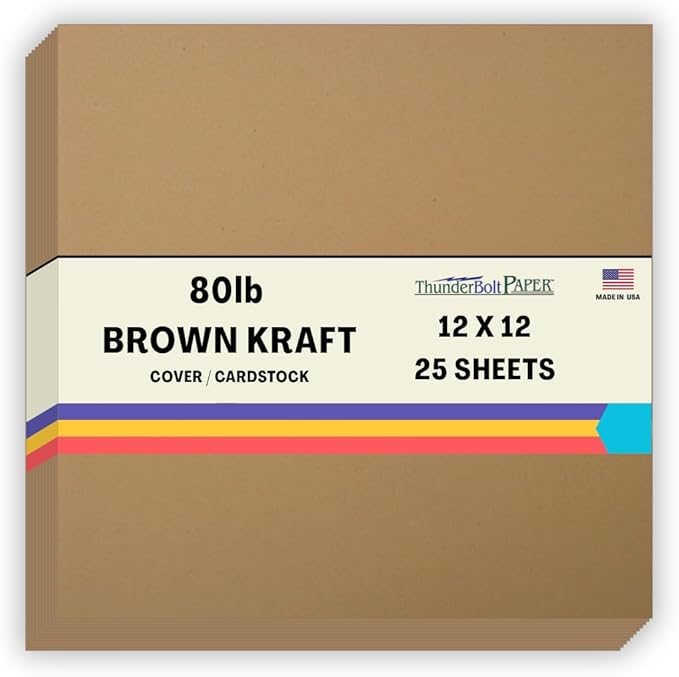 25 Brown Kraft Fiber 80# Cover Paper Sheets - 12" X 12" (12X12 Inches) Scrapbook Album|Cover Size - Rich Earthy Color with Natural Fibers - 80lb/pound Cardstock - Smooth Finish
