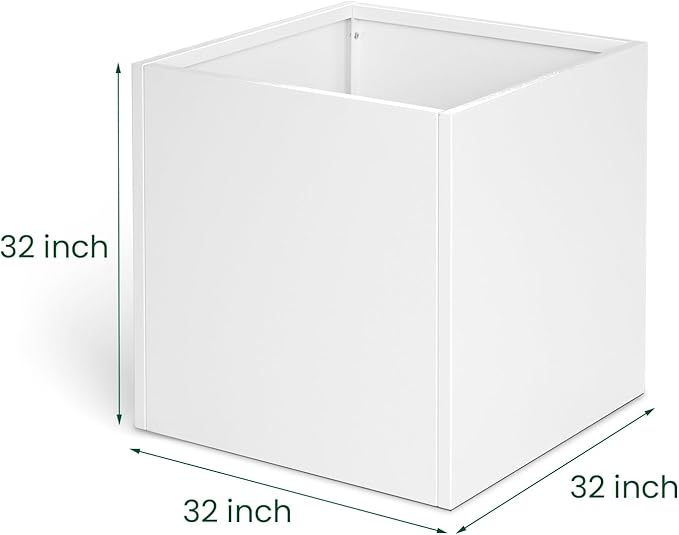 White Steel Planter Square Outdoor Planters Galvanized Steel Planter Box Indoor Metal Large Planters Cube Heavy Duty Flower Pot 32 Inch Modern Commercial Residential for Trees Patio Yard Garden