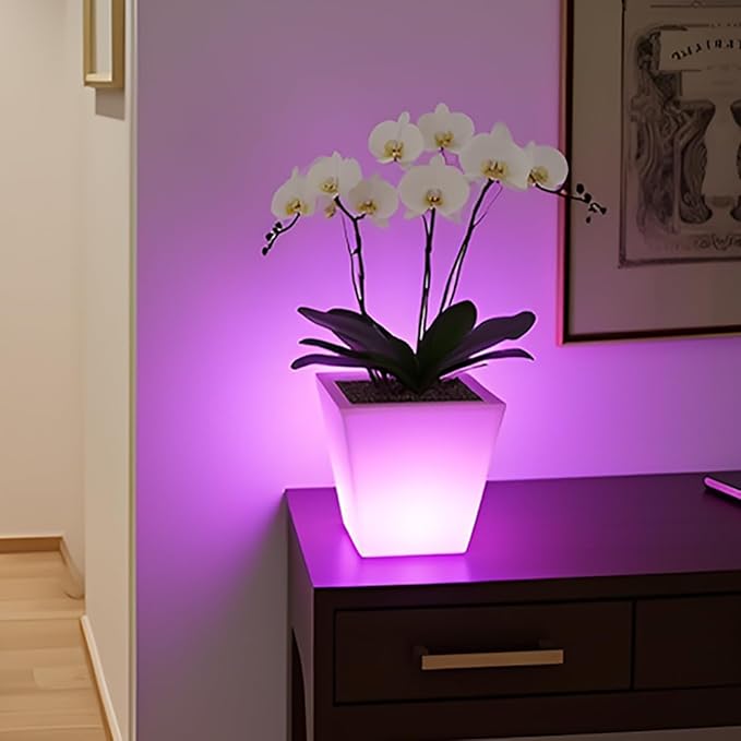 Mr.Go 16-inch LED Flower Pot Light w/Remote, 16 Color Changing Colorful Square Flowerpot, Rechargeable Lighted Planter & Ice Bucket for Home Decor, Perfect for Garden, Party, Wedding, Gifts