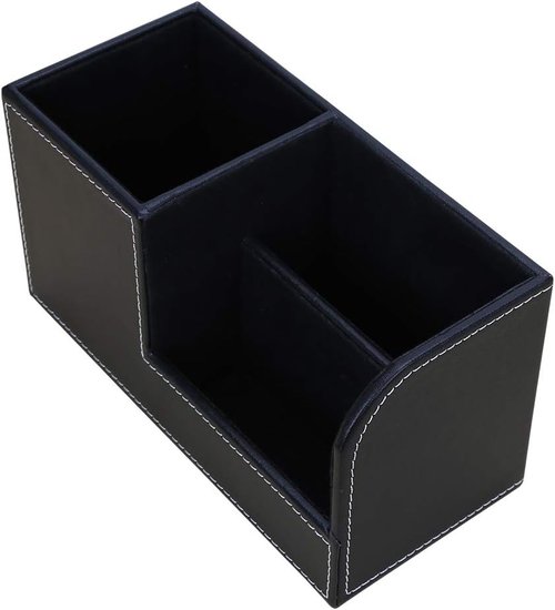 KINGFOM Desk Organizer - Multi-Function PU Leather Storage Caddy for Office Supplies | Black