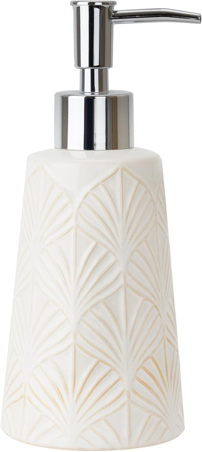 White Ceramic Hand Dish Soap Dispenser with Pump for Bathroom Kitchen Sink Countertop Modern Boho Decor