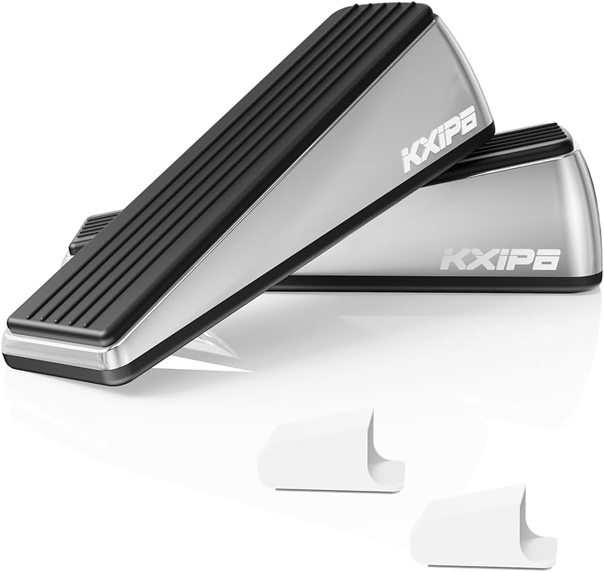 Skiennix Heavy Duty Door Stopper Wedge - Premium Brushed Stainless Steel, 2-Pack | Wall Protector for Home & School