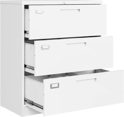 Letaya Lateral File Cabinet - 3 Drawer Metal Filing Storage for Home Office Organization | White